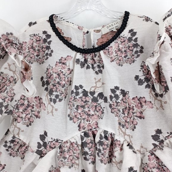 SISTER JANE M Dream Pink Black Floral Jacquard Ruffle Dress Mini Tiered Lux Puff - Picture 4 of 15